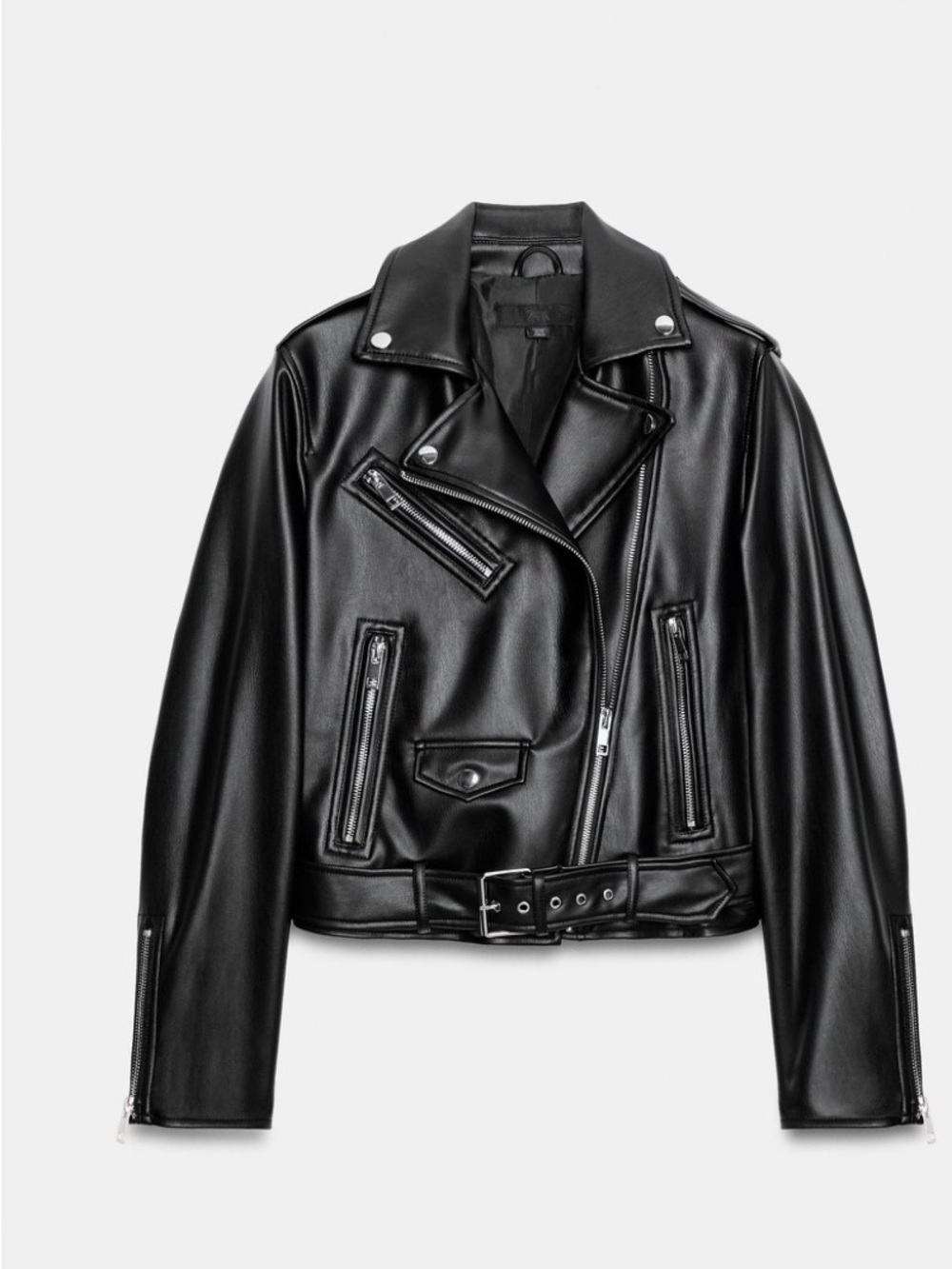 Zara Black Faux Leather Bomber Biker Jacket